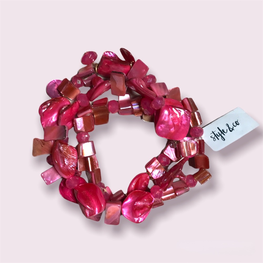 Style & Co. Shell Rope Gold-Tone Women's Bracelet Pink/Red NWT.